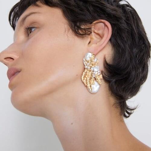 JURAN ZA 2019 New Design Womens Fashion Metal Drop Earrings New Arrival Brand Boho Simulated Pearls Earring For Women Wholesale