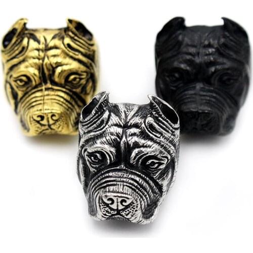 AsJerlya Wholesale Exaggerated Ring Pit Bull Bulldog Dog Rings Men Personality Titanium Steel Animal Jewelry Big Size #7-15