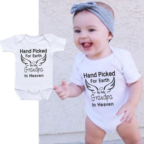 Newborn Baby Onesie Hand Picked for Earth by My Grandpa/ma in Heaven Baby Boys Girls Bodysuit Summer Cotton Short Sleeve Clothes