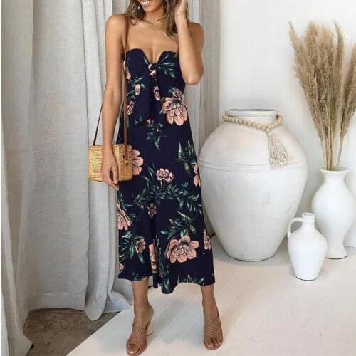 Sexy Jumpsuits Floral Print Long Bodysuits Women Rompers Overalls Sexy Female Summer Jumpsuit Beach Wear Strapless