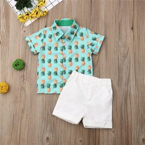 1-6Y Toddler Newborn Kids Baby Boys Clothes Sets Pineapple Print T-shirt Tops+White Short Pants Outfits Sets 2pcs
