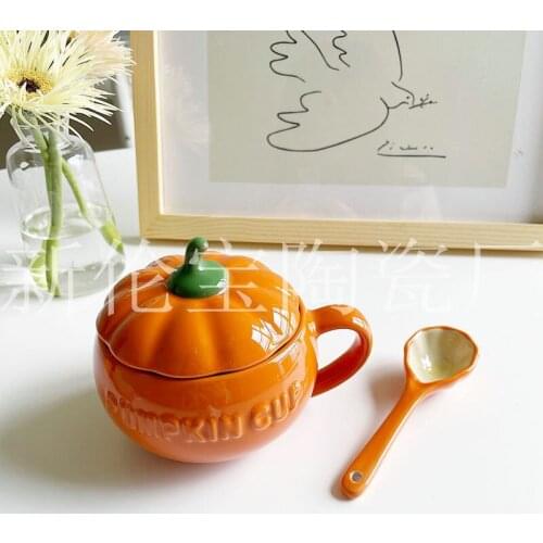 Lovely ceramic pumpkin cup with cover soup cup oat cup water cup mug