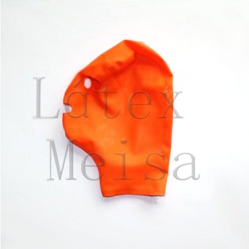 3D design latex hood mask in orange color with back zip for adults