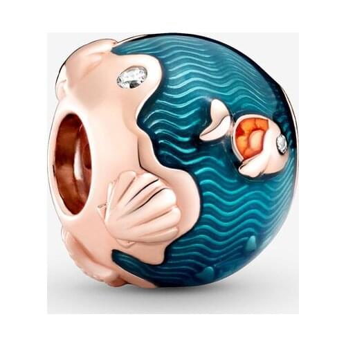 Shimmering Ocean Waves & Fish Charm 925 Sterling Silver Metal Beads Fits Pandora Bracelet Women DIY Jewelry Making Bijoux