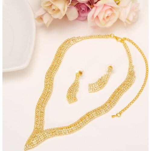 Fashion Crystal Wedding Jewelry Sets For Bride Party Costume Accessories Bridal Decorations Necklace Earring Jewellery gift