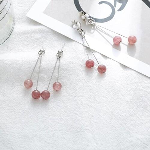 Fashion Earrings Korean Sweet Geometric Earring Strawberry Crystal pendientes mujer Stud Earrings For Women Tassel Ear Jewelry