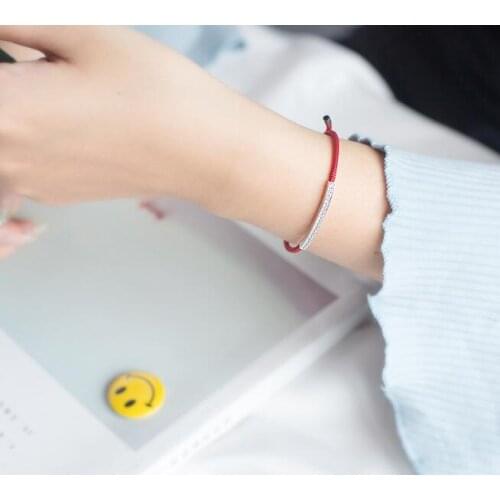 100% Authentic Real. 925 Sterling Silver Fine Jewelry Red Rope Braid with Arch Lucky Bar ZIRCONIA wristband Bracelet GTLS724