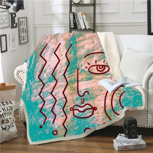 Ins Illustration Sherpa Blanket Woman Face Line Weighted Blanket Nap Office Sofa Throw Blanket 3D Print Catoon Fleece Blanket