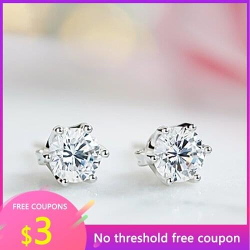 OGULEE Women Silver Stud Earrings Jewellery Fashion AAA+ Zirconia Earrings Elegant Simple Jewelry Women Earrings