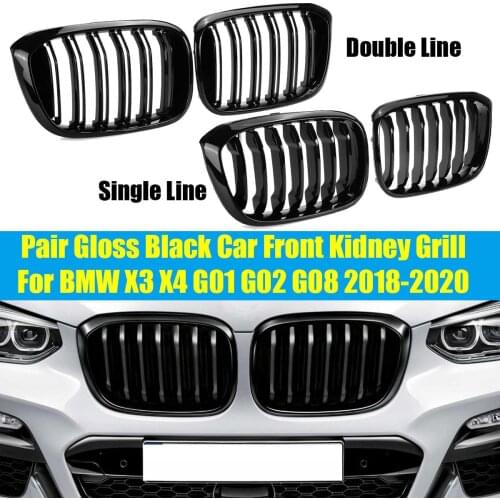 1 Pair Front Grille Kidney Grill 1/2 Slat For BMW G01 G02 G08 X3 X4 2018 2019 2020 Car Styling Gloss Matte black Racing Grills