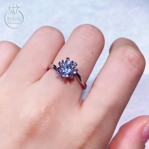 On Sale Snowflake Design 1CT Real Moissanite Ring Color D 925 Sterling Silver For Womens Wedding Diamond Rings