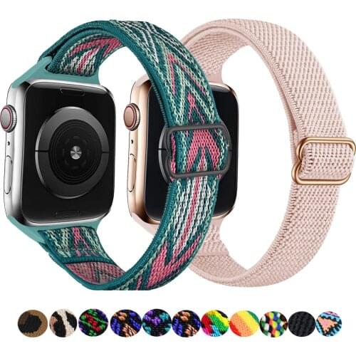 Slim Scrunchie Strap for Apple watch band 40mm 44mm 38mm 42mm Adjustable Elastic Nylon solo Loop bracelet iWatch 3 4 5 6 se band