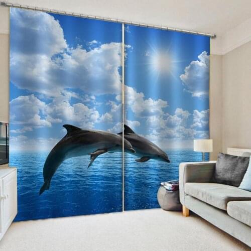 Luxury Blackout 3D Window Curtains For Living Room Bedroom blue ocean dolphin curtains 3d stereoscopic curtains