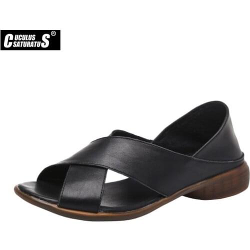 Cuculus 2020 Summer Women Genuine Leather Sandals Comfy Flats Sole Ladies Casual Soft Slides Buckle Women Sandals