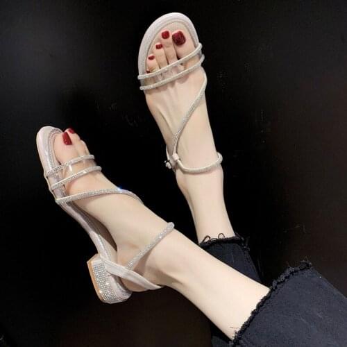 Chunky Heel Sandals Womens Korean-Style Crystal Fashion All-match Fairy Style Womens Shoes Shoes for Women Womens Sandals