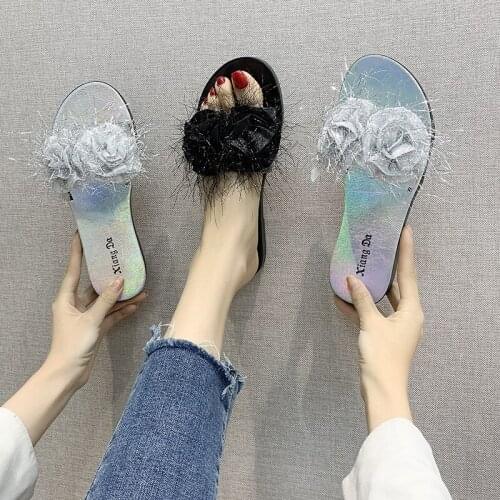 Slippers Ladies 2021 Summer New Fashion Flower Flat Shoes Breathable Non-slip Beach Shoes Flip Flops