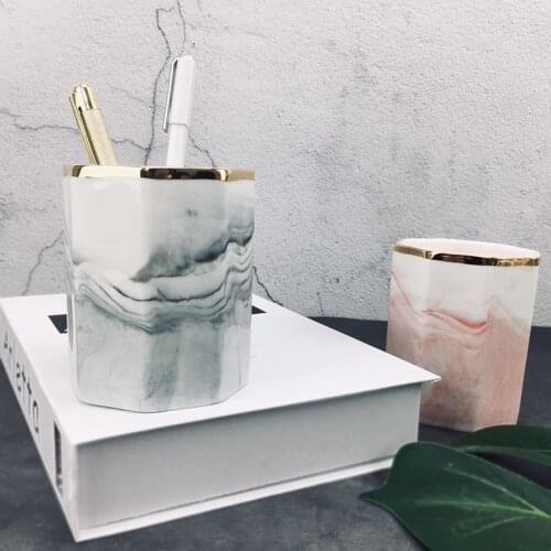 Nordic style ins marble pen holder makeup brush cup storage cup storage tube home decoration