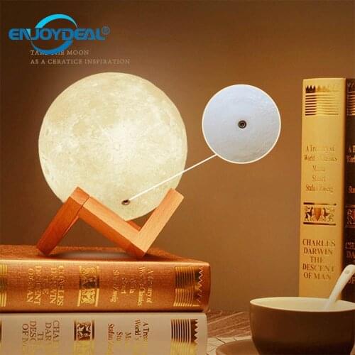 Bedroom 3D LED Dual Light Color Moonlight Lunar Touch Desk Table Nightlight Moon LED Wall Lamp Relax Healing Moon Night Light U3