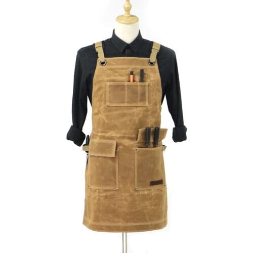 Heavy Duty Waxed Canvas Work Apron with Tool Bag Adjustable Cross Strap Carpenter Apron