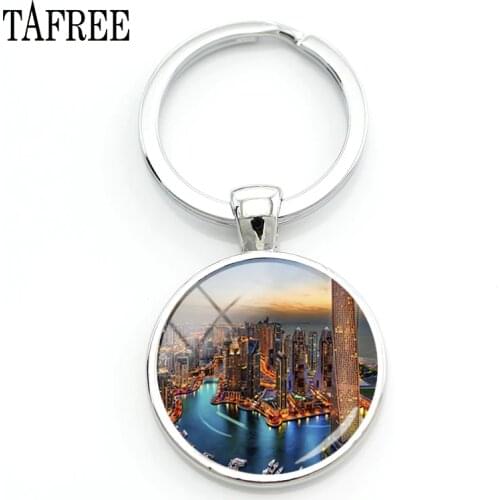 TAFREE Dubai Keychain house car Key Chain women charms beautiful Landscape Scenery Bag Pendant glass dome gem Jewelry FA677