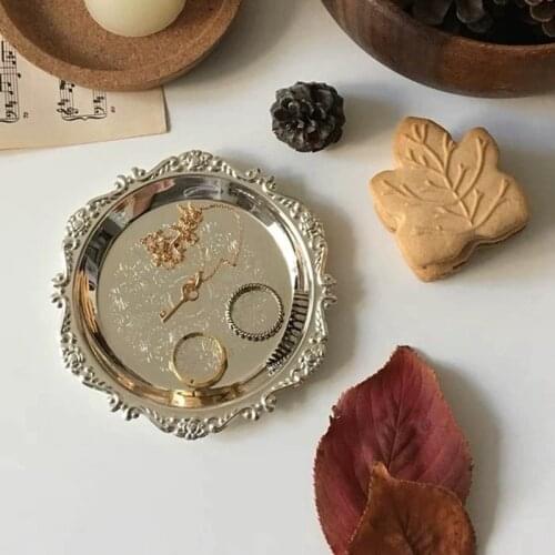 Nordic Dessert Cake Plates Round Teacup Tray Metal Sauce Dish Plates Storage Trays for Jewelry Earrings Ring Desktop Decor