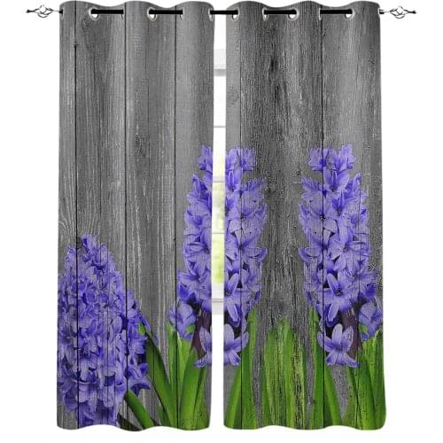 Vintage Wood Purple Flowers Window Interior Curtain Valance Door Room Drape for Kitchen Living Room Bedroom Decoration Curtains