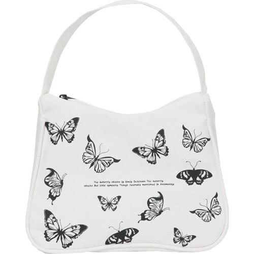Women Bags Fashion Butterfly Print Shoulder Bag Ladies Stylish Canvas Handbag for Shopping Daily Use
