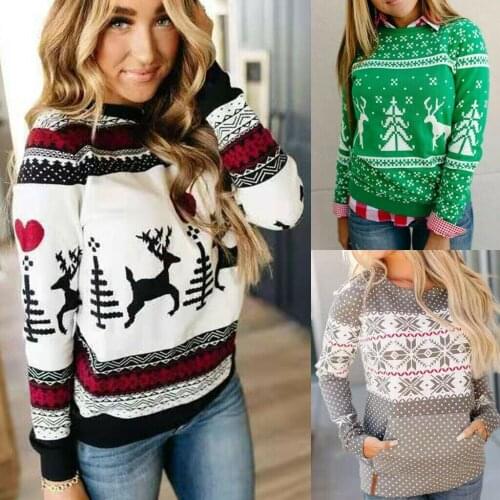 2020 Newest Hot Christmas Theme Women`s Long Sleeve Xmas Pattern Printed Jumper Sweater Winter Warm Casual Pullover Tops