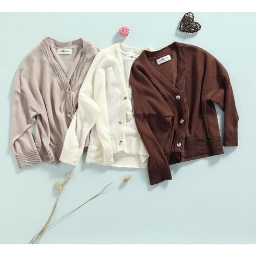1-7Y Autumn Infant Kids Girls Knit Cardigan 3 Colors Solid Long Sleeve Single Breasted V Neck Jacket Outwear