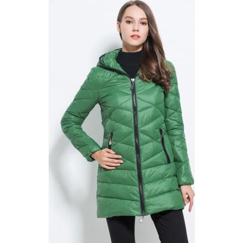 Womens Zipper Hooded Europe American Style Light-Thin Winter Warm Long Coat Down Jackets M.L.XL.2XL