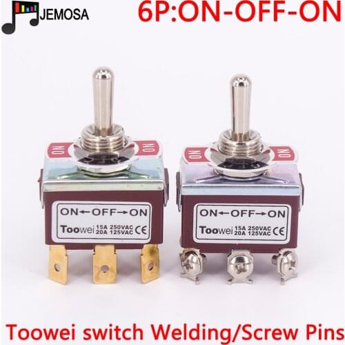 1PC Toowei 6pins toggle switch ON-OFF-ON 15A 250V/ 20A 125V SPST/ Assembly hole 12mm/ Scraw contact AC Power Rocker Switch