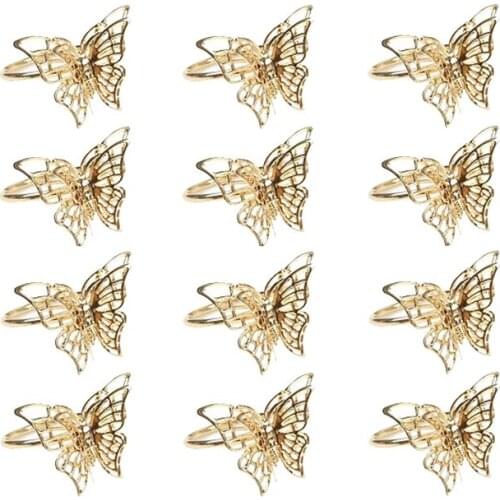 12Pcs Napkin Ring Metal Gold Napkin Ring Double Butterfly Napkin Buckle Paper Towel Ring Wedding Decoration Supplies