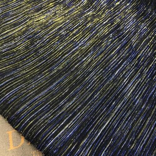 2 meters 150cm 59" width blue gold shiny ultra-fine pleated accordion mesh tulle fabric dress clothes materials MM440