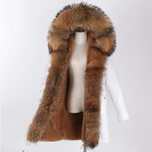 2020 New Fashion Women Real Fur Jacket Thick Warm White Long Winter Coat Waterproof Plus Size Real Raccoon Fur Parkas