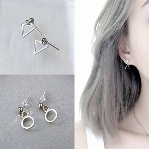 2021 Fashion Jewelry Simple Geometric Hollow Triangle Circle Stud Earrings For Woman Girl Brincos Cheap Wholesale