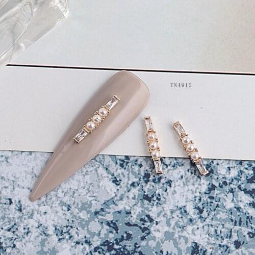 5pcs TN4912 Gold Crystal Pearl Zircon Nail Art Rhinestone metal manicure nail accessories Nail art Decorations 3D Nails charms