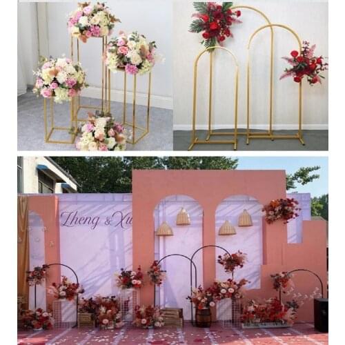 6pcs Outdoor Lawn Flower Door Iron Arch Wedding Pergola With Pillar Plinths Backdrops DIY Rack For Flowers Balloons Sash Decor