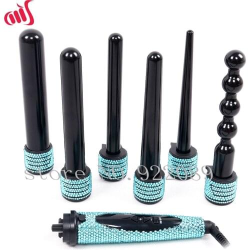 6 IN 1 Hair Curling Wands Kit Crystal Hair Curler Wands Ceramic Interchangeable Barrels Hair Styling Hot Tools