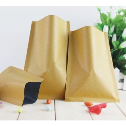 8*12cm Open Top Brown Kraft Paper Aluminum Foil Food Coffee Storage Packaging Bags Heat Sealable Mylar Package Pouch 100Pcs/Lot