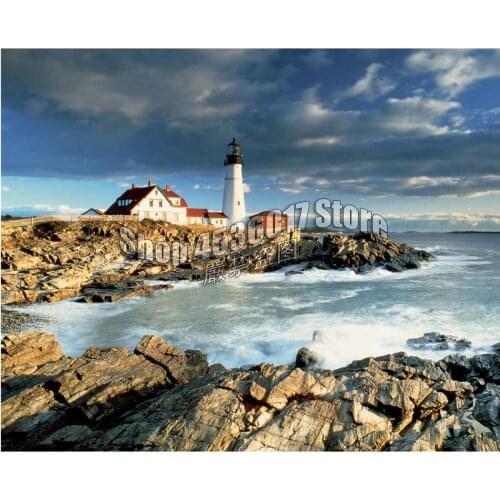Ocean Diamond Painting Mosaic canvas Needlework Handmade Diy Diamond Embroidery Portland Head Lighthouse Home Decorative