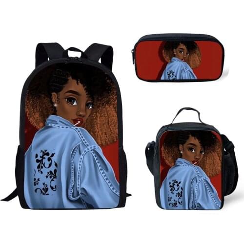 3 pcs/set Shiny Black Art Africa Kids School Bag for Children Casual Book Bag Backpack Student Custom Mochila