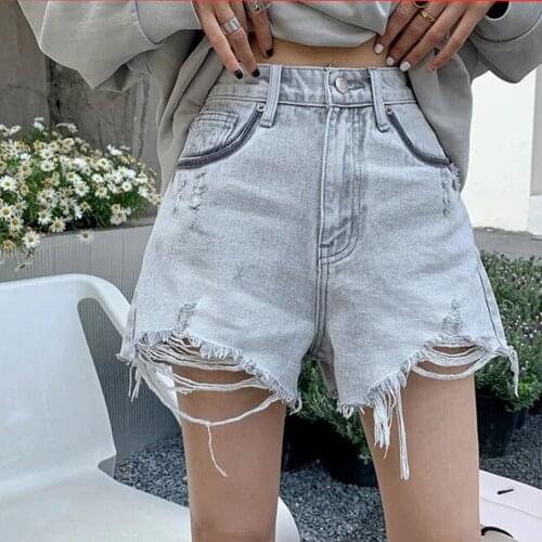 Girl Broken Short Jeans Burr Pants Fashion Sexy Rough Edges And Holes Washed White Office Casual Denim Shorts Summer 2021