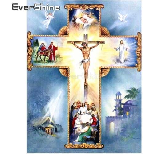 EverShine Diamond Mosaic Religion Cross Stitch Full Round Diamond Painting Jesus Picture Of Rhinestones Diamond Embroidery Sale