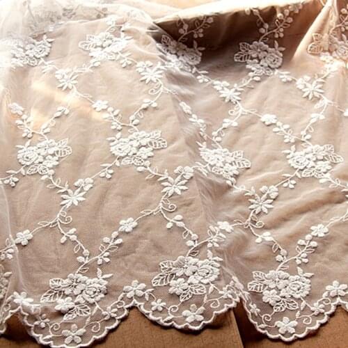 Cotton Embroidery Lace Fabric For Women Dress Soft Double Sides Allover Floral Embroidery White and black 120cm