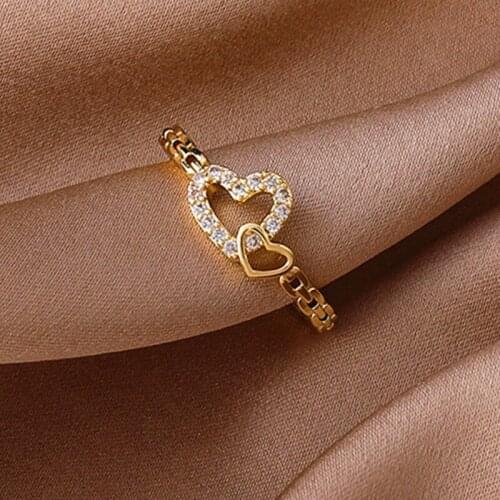 Sweety Heart-shaped Design Rings For Women Adjustable Gold Color Alloy Fashion Female Ring Jewelry Party Opening Finger Rings