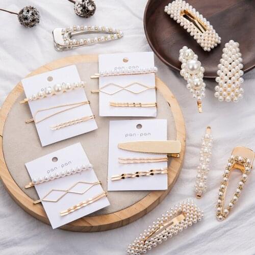 4-5Pcs/set Bling Metal Pearl Beads Hair Clips Pins For Women Lady Girl Fashion Female Headwear Barrette Hair Beauty Accessories