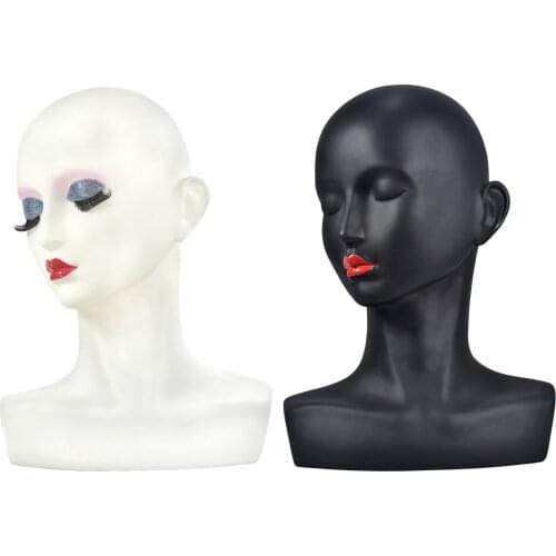 PVC Mannequin Female Head Model Dummy Wig Glasses Hat Display Stand White Barber Hair Styling Wig Making Holder Shoulder