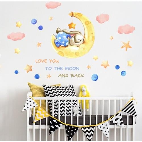 Cartoon Moon Clouds Stars English Wall Stickers Living Room Bedroom Kindergarten Decorative Home Decor Stickers Wall Sticker PVC