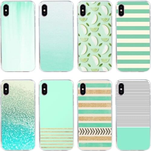 49H Minimal Mint Stripes Soft Silicone Tpu Cover phone Case for iphone 5 5s se X XR XS Max case