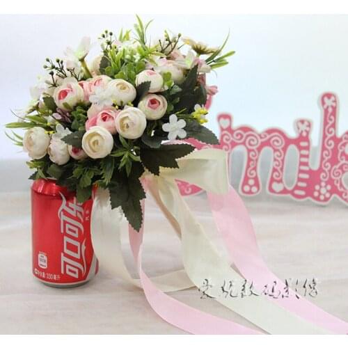 New Rose Bridesmaid Wedding Foam flowers Rose Bridal bouquet Ribbon Fake Wedding bouquet de noiva